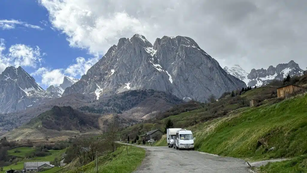 A caravan journeying along mountain roads.