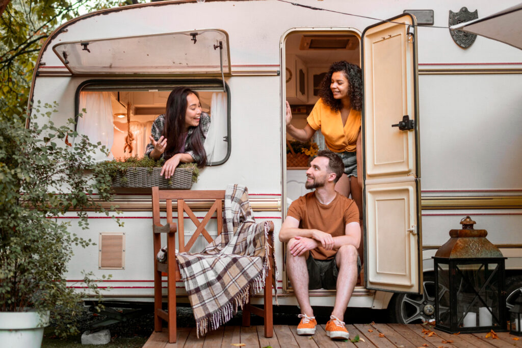 people on a camper van