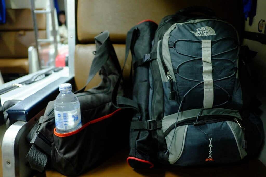 photo of a nothface bag inside a camper van