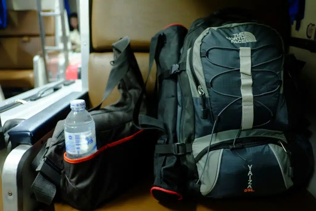 photo of a nothface bag inside a camper van